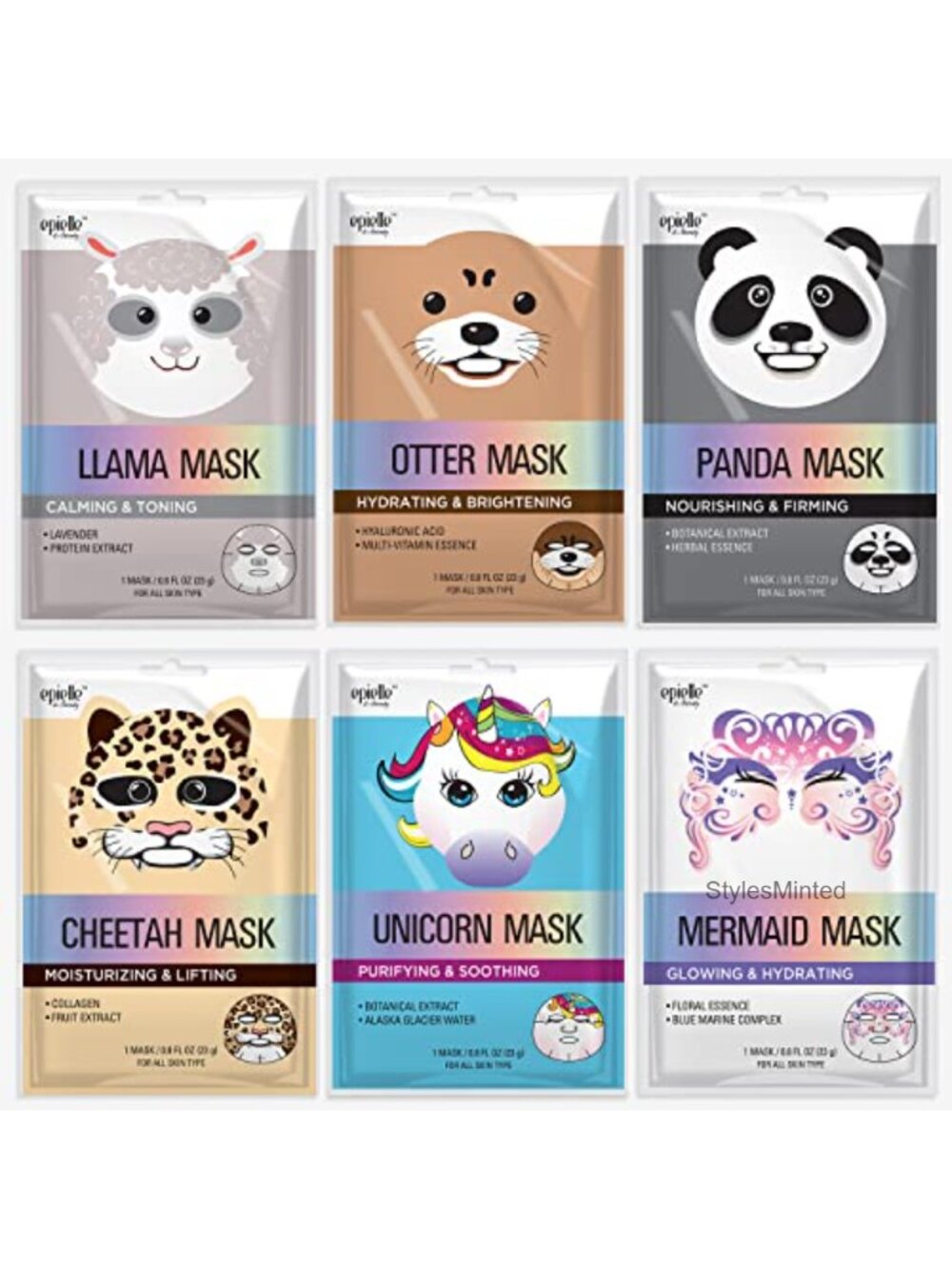 Korean Skin Care Character Face Mask 6 Pack Spa Party Gift Set